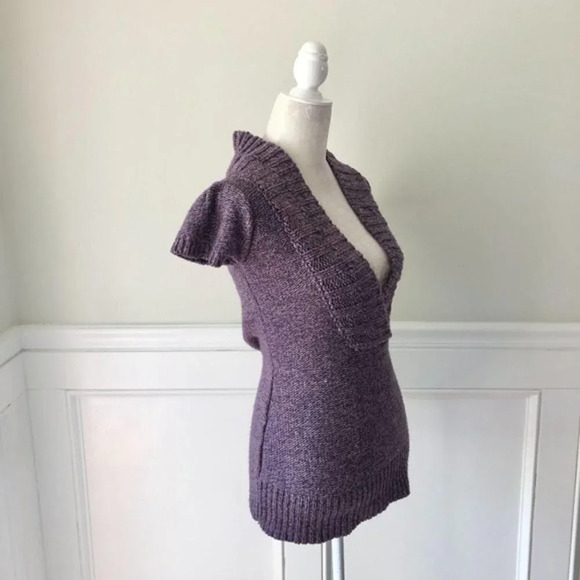 Pink Rose Purple Short Sleeve V Neck Sweater S - Picture 3 of 4
